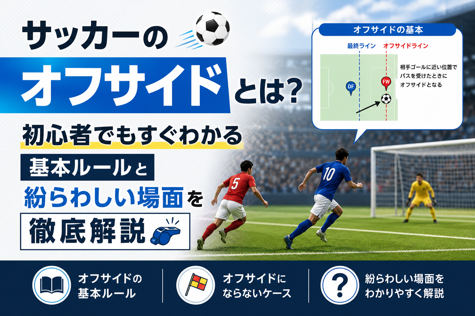サッカーのオフサイドルールを初心者向けに解説する