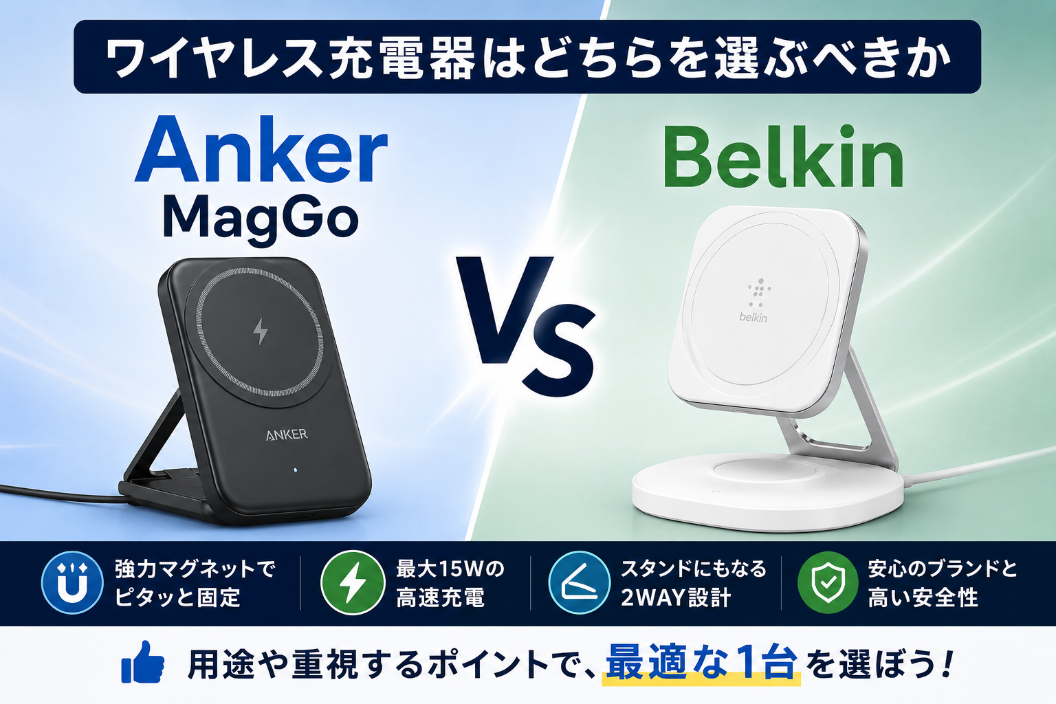ワイヤレス充電のおすすめAnkerとBelkinの比較