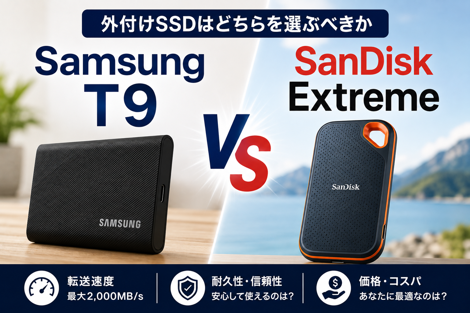 Samsung T9とSanDisk Extreme、外付けSSDはどちらを選ぶべきか