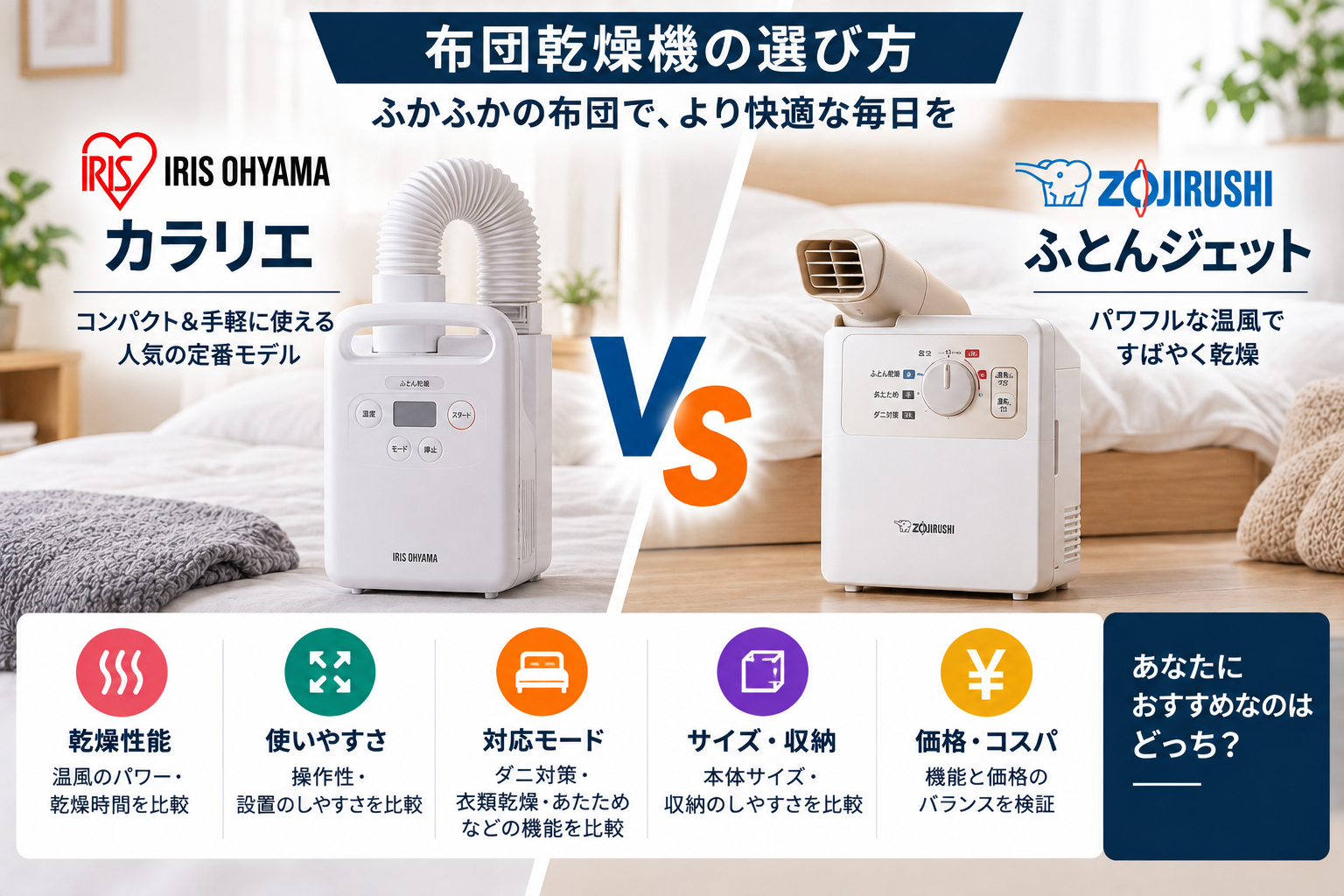 カラリエとふとんジェット比較｜布団乾燥機の選び方